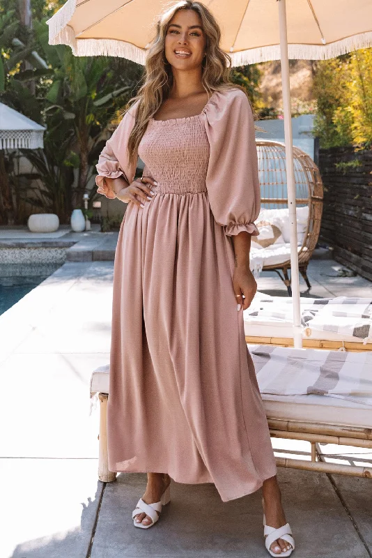 Smocked Flounce Sleeve Maxi Dress Fashionable Chiffon Maxi Dress