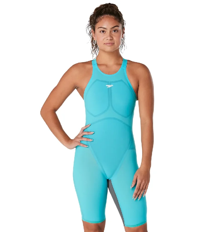 Speedo Women's Fastskin LZR Pure Valor Open Back Kneeskin Tech Suit Swimsuit Aqua Beam Lace Back Bikini