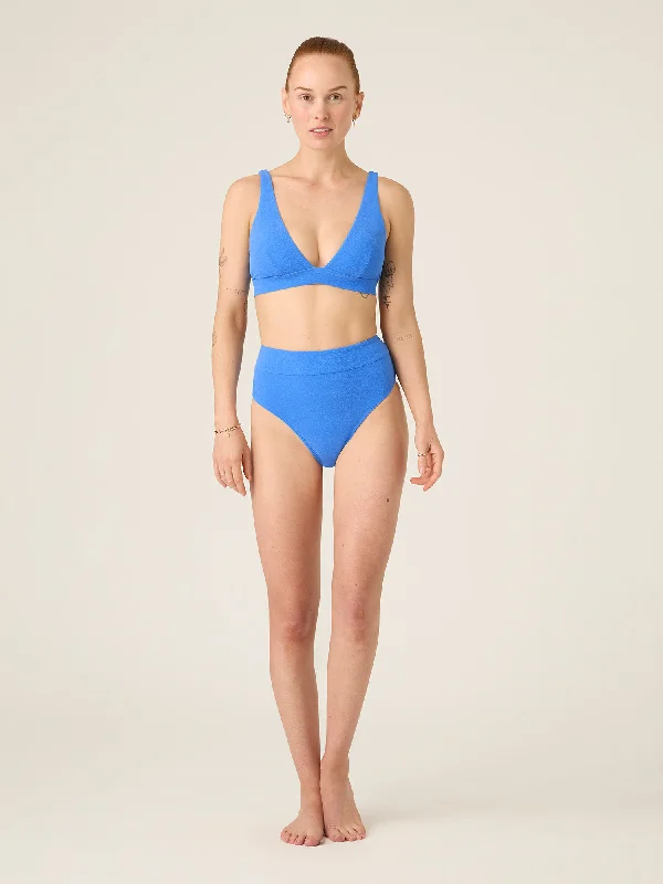 Swimwear Soft Stretch Hi Waist Cheeky Brief Light-Moderate Ultramarine Blue Crisscross Back Swimsuit