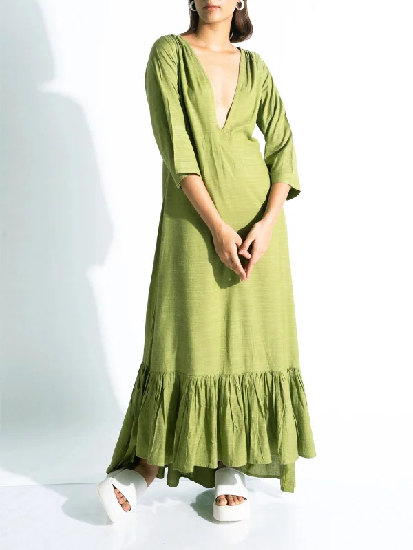 Tomorrow Maxi Dress Green Cozy Spaghetti Strap Maxi Dress