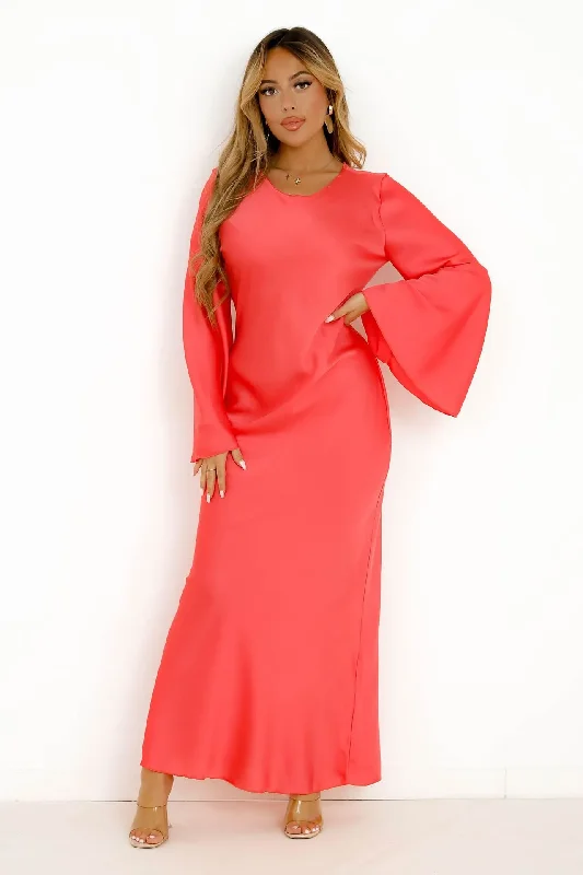 (Buy 1 Get 1) Ramadan /Eid Women Elegant Bell Sleeve Solid Color Maxi Dress Elegant Maxi Dress with Ruffles