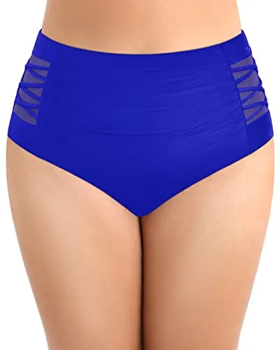 Full Coverage Plus Size High Waisted Swim Bottom-Royal Blue Ruched Swimwear Set