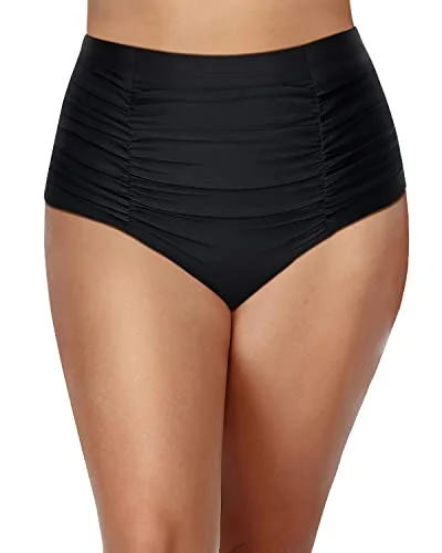 Vintage High Waisted Swim Shorts For Plus Size Women-Black Minimalist One-Piece