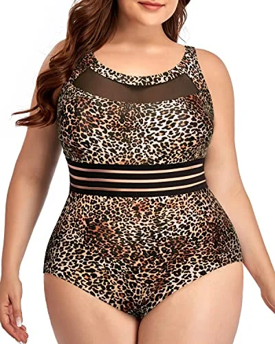 Confidence-Boosting One Piece Swimsuits Plus Size-Leopard V-Neck Swim Dress