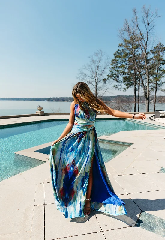 Work Of Art Maxi Dress - Blue Multi Cozy Ribbed Maxi Dress