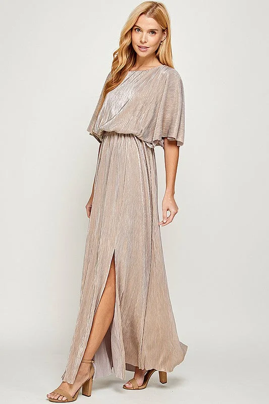 #: Worth The Wait Grey/Gold Cape Style Maxi Dress Trendy Maxi Dress with Lace