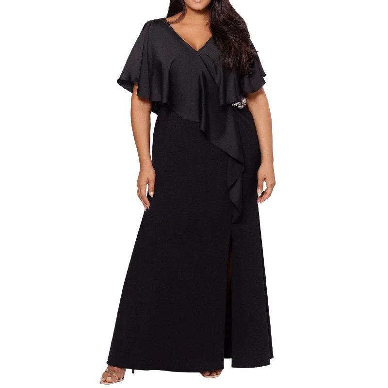 XSCAPE - Ruffled Embellished Maxi Dress Stylish Empire Waist Maxi Dress