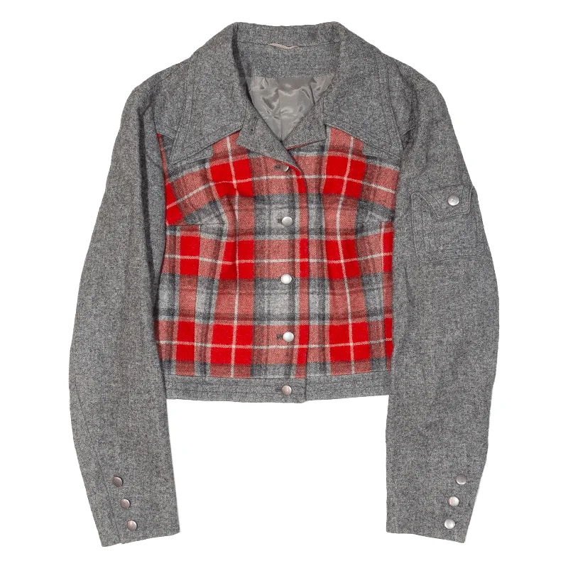 Cropped Womens Jacket Grey Plaid XS Knit Jacket Woven Jacket Fleece Jacket