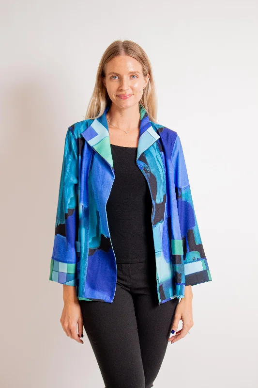 Blue Open Front Reversible Jacket Chenille Jacket Brocade Jacket Lace Jacket