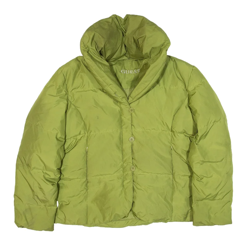 GUESS Insulated Puffer Jacket Green Womens L Knit Jacket Woven Jacket Fleece Jacket