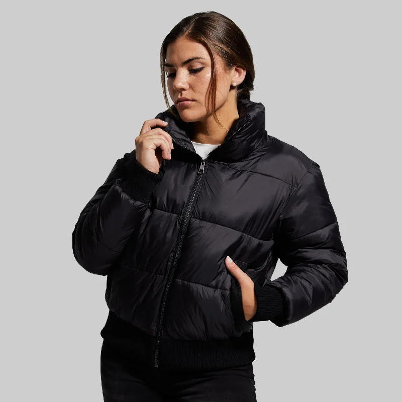 Warm Rush Cropped Puffer Jacket (Black) Denim Jacket Leather Jacket Suede Jacket