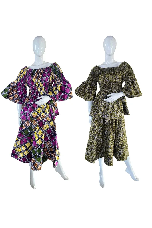 African Midi Skirt and Smoked Peplum Blouse (Pack of 2 Pieces) lightweight skirt design