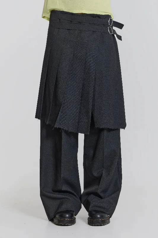 Grey Steel Pleated Skirt relaxed fit skirt