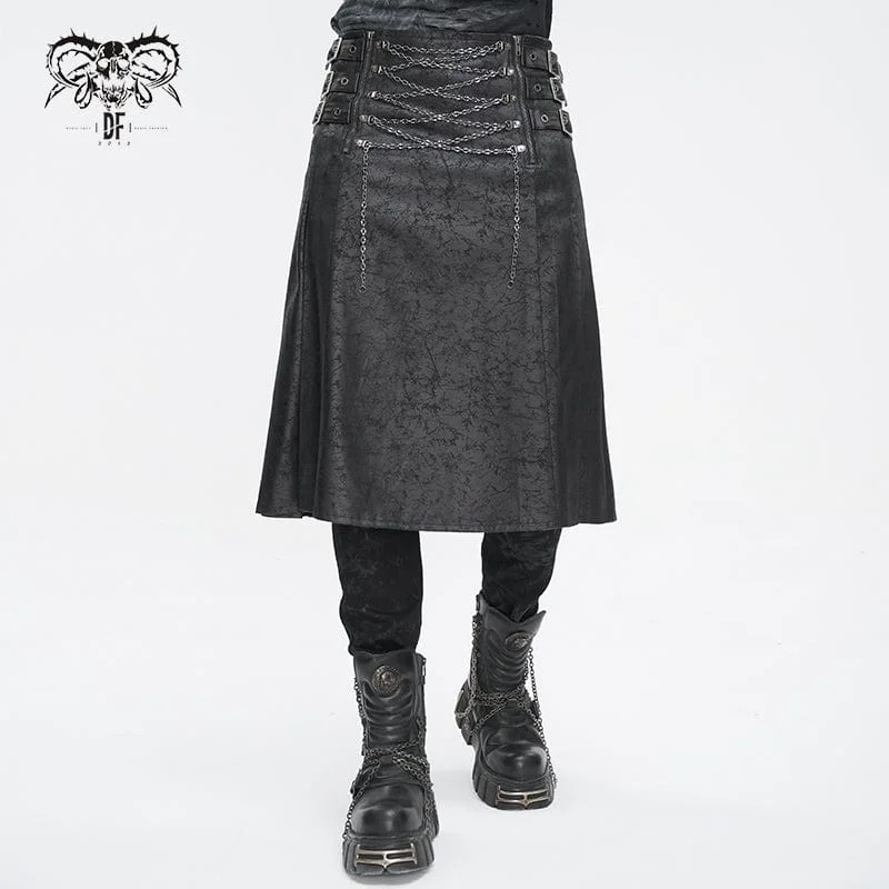 Men's Gothic Chain Multi-buckle Skirt denim skirt classic