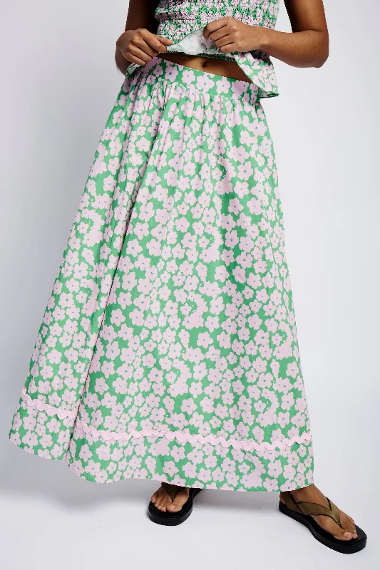 The Cotton Skirt with Ric Rac in Garden Floral corduroy skirt textured