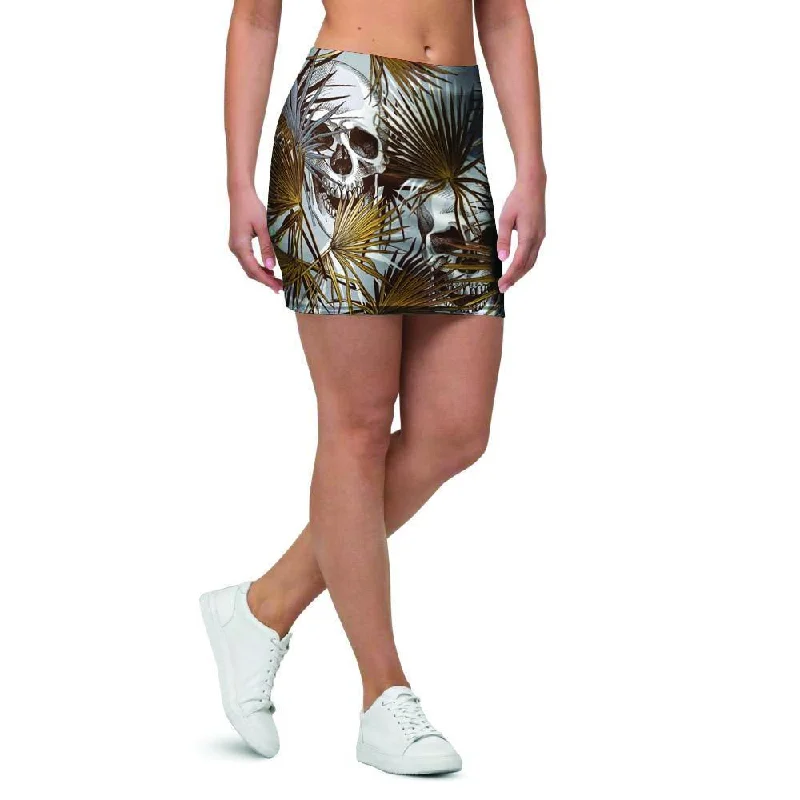 Tropical Leaf Skull Mini Skirt leather skirt bold