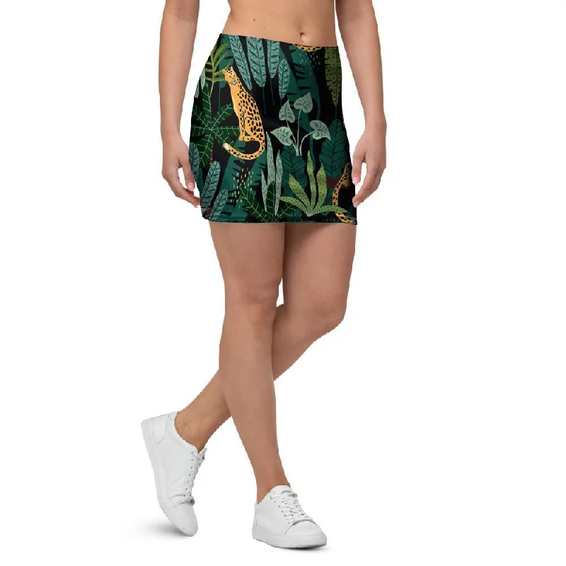 Tropical Leopard Hawaiian Print Mini Skirt linen skirt natural