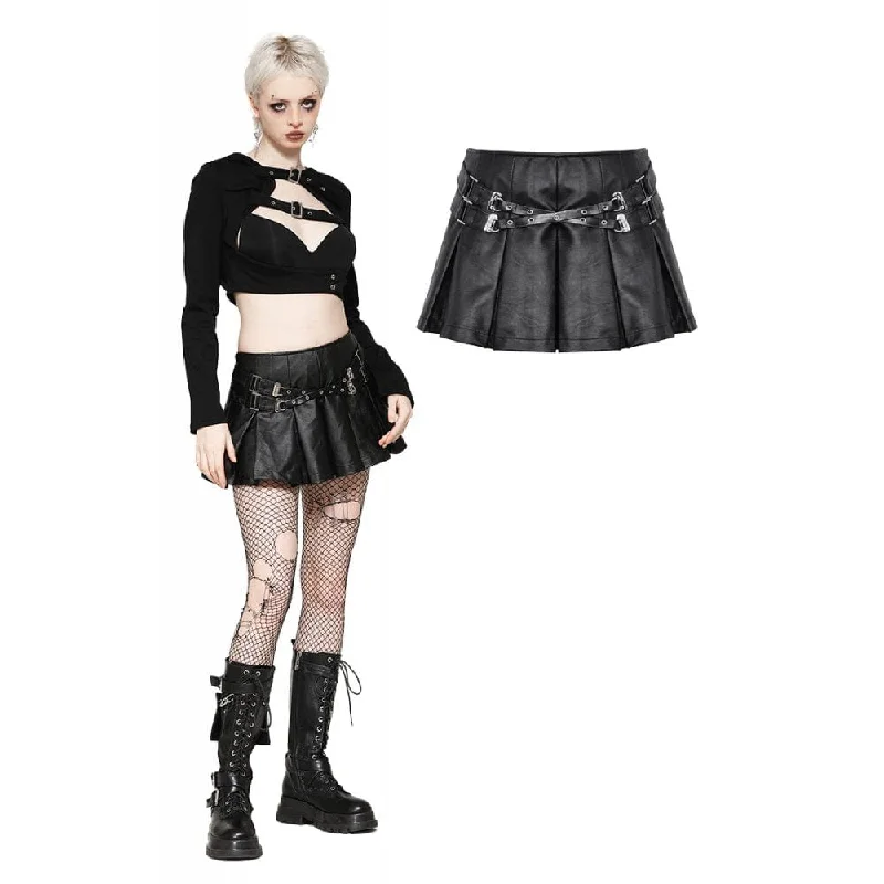 Women's Punk Buckle-up Eyelets Short Skirt tiered skirt playful