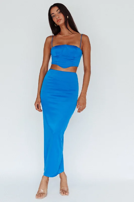 Zeina Satin Midi Skirt Blue leather skirt refined